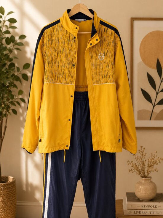 Sergio Tacchini Other - Rare Sergio Tacchini Tracksuit Set Jacket Pants Men's 2XL Yellow Navy